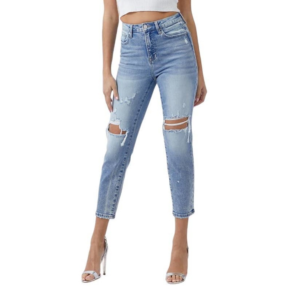 Risen High Rise Distressed Mom Jeans